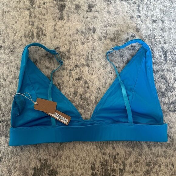 NWT SKIMS Signature Swim Plunge Bikini Top In Turquoise Blue Support Bikini Top - Picture 7 of 9